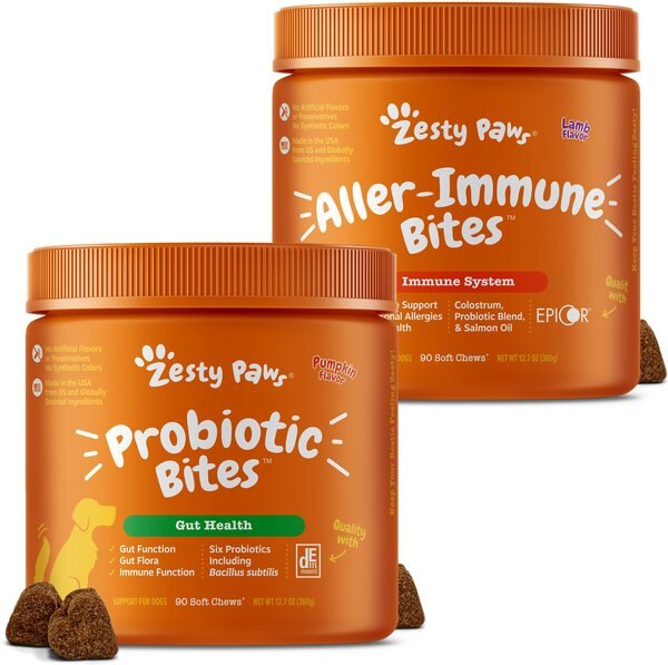 Zesty Paws Probiotic Bites Digestion + Aller-Immune Bites Lamb Flavor Immune System Soft Chews Dog Supplement slide 1 of 9