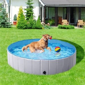 Yaheetech Foldable Outdoor Hard Plastic Dog & Cat Swimming Pool, Gray, X-Large