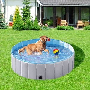 Yaheetech Foldable Outdoor Hard Plastic Dog & Cat Swimming Pool, Gray, Large