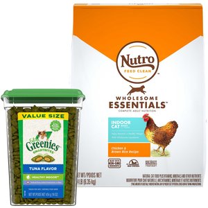 Nutro Wholesome Essentials Indoor Chicken & Brown Rice Recipe Adult Dry Food + Greenies Feline Greenies Smartbites Healthy Indoor Tuna Flavored Cat Treats