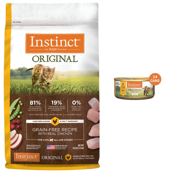 Instinct Original Grain-Free Recipe with Real Chicken Freeze-Dried Raw Coated Dry Food + Pate Real Chicken Recipe Wet Canned Cat Food slide 1 of 5