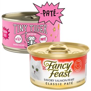 Tiny Tiger Pate Salmon Recipe Grain-Free Canned Food + Fancy Feast Classic Savory Salmon Feast Canned Cat Food