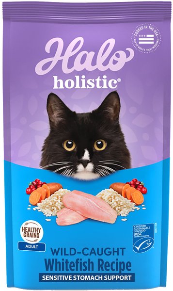 Halo Holistic Wild Caught Whitefish Recipe Sensitive Stomach Support Adult Dry Cat Food