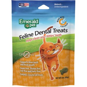 Emerald Pet Feline Dental Treats with Chicken Cat Treats, 3-oz bag, bundle of 2