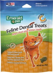 Emerald Pet Feline Dental Treats with Chicken Cat Treats, 3-oz bag, pack of 4