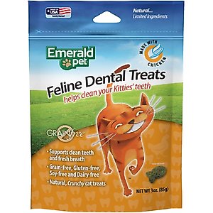 Emerald Pet Feline Dental Treats with Chicken Cat Treats, 3-oz bag, pack of 4