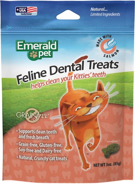 Emerald Pet Feline Dental Salmon Grain-Free Cat Treats, 3-oz bag, bundle of 4 slide 1 of 5