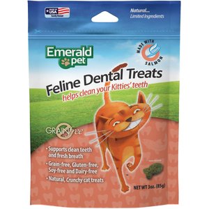 Emerald Pet Feline Dental Salmon Grain-Free Cat Treats, 3-oz bag, bundle of 4