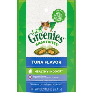 Greenies Feline SmartBites Healthy Indoor Natural Tuna Flavor Soft & Crunchy Adult Cat Treats, 2.1-oz bag, bundle of 2