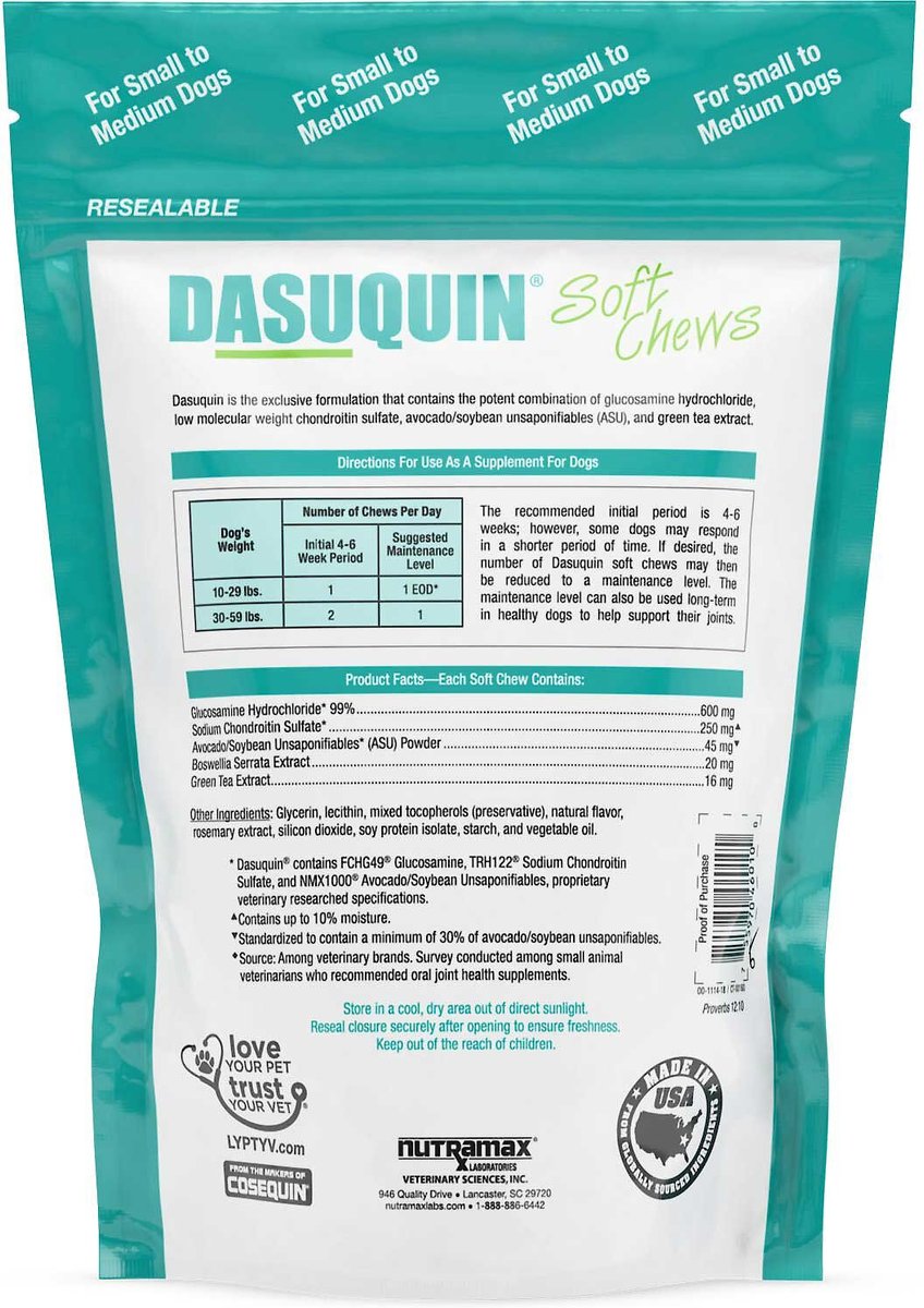 Nutramax Hip Joint Dasuquin Soft Chews Joint Supplement for Small to Medium Dogs