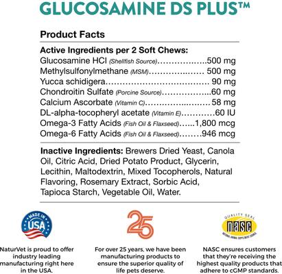 Show full view: NaturVet Moderate Care Glucosamine DS Plus Soft Chews Joint Supplement for Cats & Dogs, 240 count slide 6 of 7