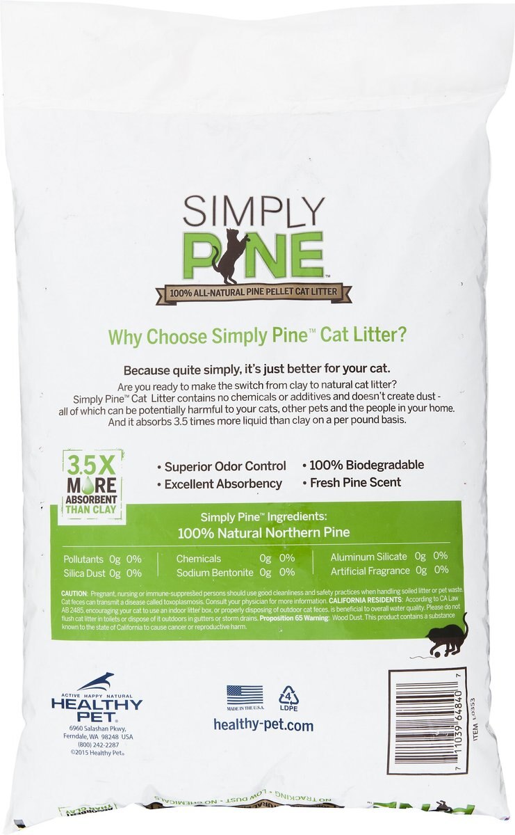 SIMPLY PINE Unscented AllNatural Pine Pellet Cat Litter, 20lb bag