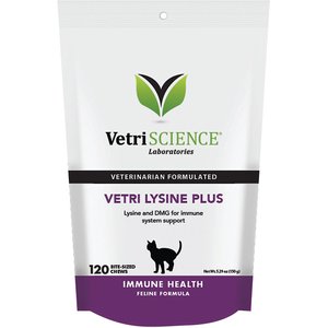 VetriScience Vetri-Lysine Plus Chicken Liver Flavored Soft Chews Immune Supplement for Cats, 240 count