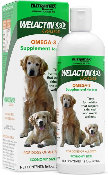 Nutramax Welactin Omega-3 Liquid Skin & Coat Supplement for Dogs, 16-oz bottle, bundle of 2 slide 1 of 8