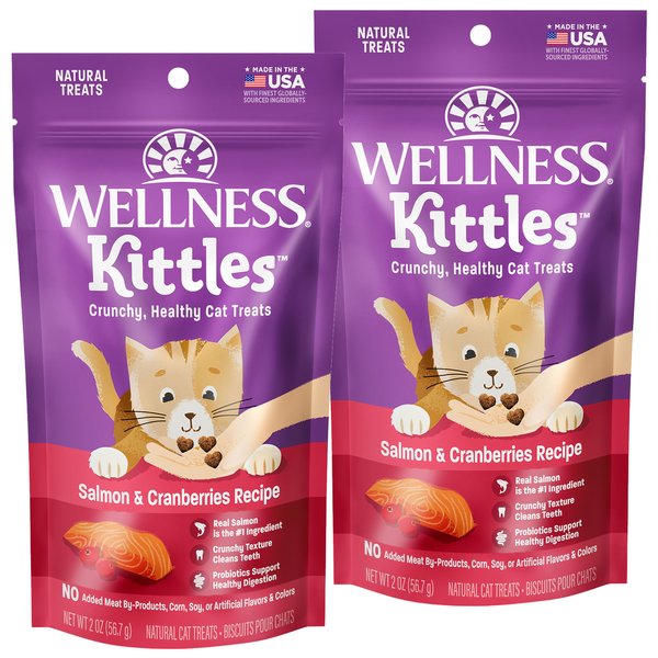 Wellness Kittles Natural Grain-Free Salmon & Cranberries Recipe Crunchy Cat Treats, 2-oz bag, bundle of 2 slide 1 of 7
