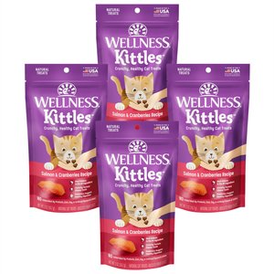 Wellness Kittles Natural Grain-Free Salmon & Cranberries Recipe Crunchy Cat Treats, 2-oz bag, pack of 4