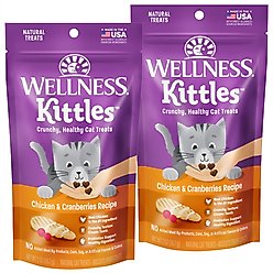 Wellness Kittles Natural Grain-Free Chicken & Cranberries Recipe Crunchy Cat Treats, 2-oz bag, pack of 2