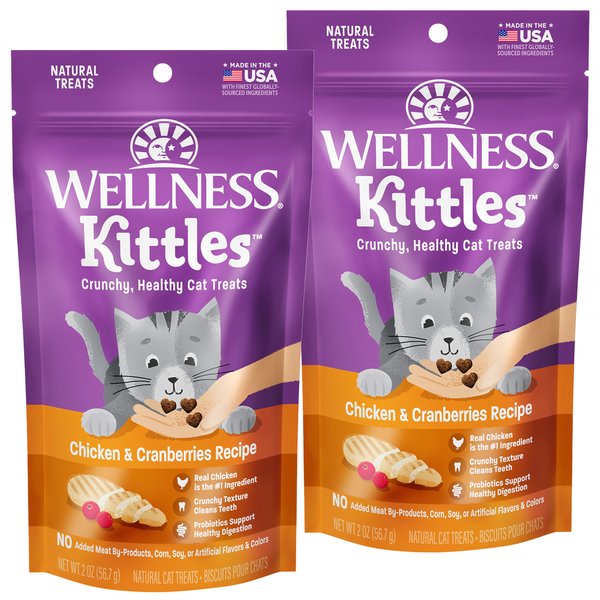 Wellness Natural Pet Food Brandclub Wellness Kittles Natural Grain Free Chicken Cranberries Recipe Crunchy Cat Treats 2 oz bag pack of 2