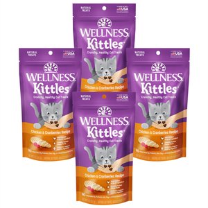 Wellness Kittles Natural Grain-Free Chicken & Cranberries Recipe Crunchy Cat Treats, 2-oz bag, bundle of 4