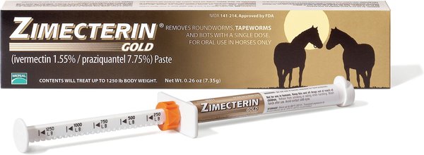Zimecterin Gold (Ivermectin & Praziquantel) Paste Horse Dewormer, 0.26-oz syringe, 0.26-oz syringe, bundle of 4 slide 1 of 7