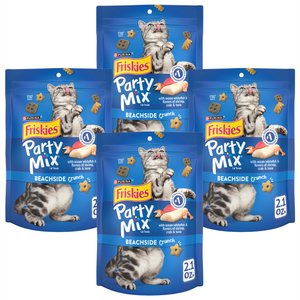 Friskies Party Mix Crunch Beachside Cat Treats, 2.1-oz bag, bundle of 4