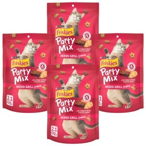 Friskies Party Mix Mixed Grill Crunch Flavor Crunchy Cat Treats, 2.1-oz bag, bundle of 4