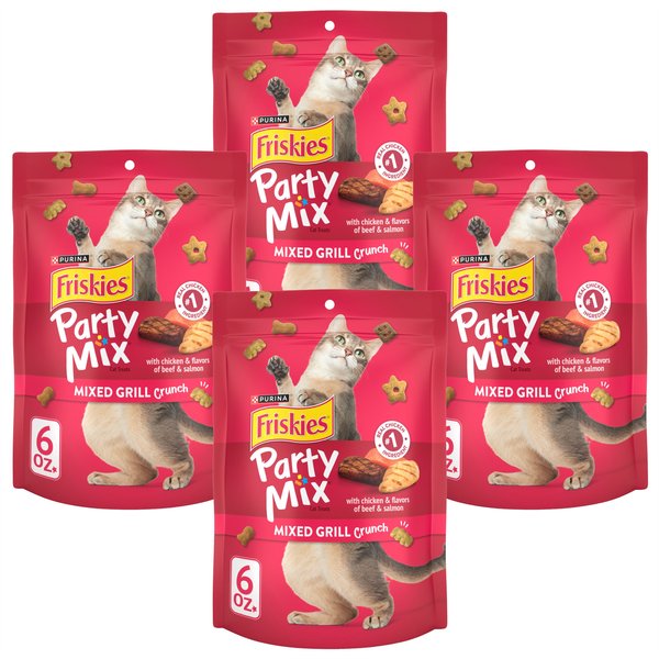 Friskies Party Mix Mixed Grill Crunch Flavor Crunchy Cat Treats, 6-oz bag, bundle of 4 slide 1 of 10