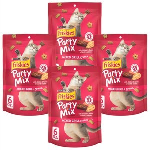 Friskies Party Mix Mixed Grill Crunch Flavor Crunchy Cat Treats, 6-oz bag, bundle of 4
