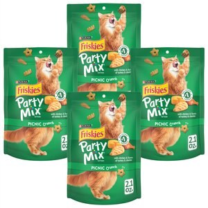 Friskies Party Mix Picnic Crunch Flavor Crunchy Cat Treats, 2.1-oz bag, bundle of 4