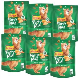 Friskies Party Mix Picnic Crunch Flavor Crunchy Cat Treats, 2.1-oz bag, bundle of 6