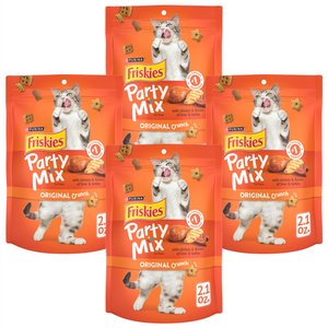 Friskies Party Mix Original Crunch Flavor Crunchy Cat Treats, 2.1-oz bag, bundle of 4