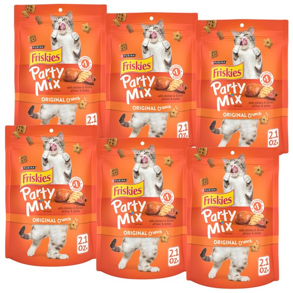 Friskies Party Mix Original Crunch Flavor Crunchy Cat Treats, 2.1-oz bag, pack of 6 slide 1 of 11