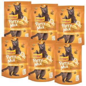 Purina Friskies Party Mix Cheezy Craze Crunch Cat Treats, 2.1-oz bag, bundle of 6