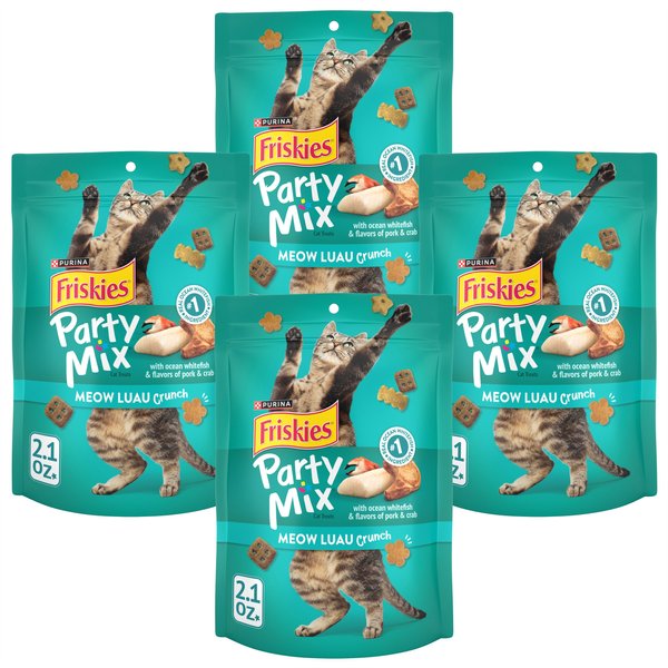Friskies Party Mix Crunch Meow Luau Cat Treats, 2.1-oz bag, bundle of 4 slide 1 of 11
