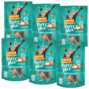 Friskies Party Mix Crunch Meow Luau Cat Treats, 2.1-oz bag, bundle of 6