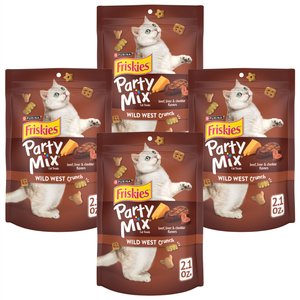 Friskies Party Mix Wild West Crunch Flavor Crunchy Cat Treats, 2.1-oz bag, bundle of 4