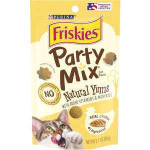 Friskies Party Mix Natural Yums With Real Chicken Flavor Crunchy Cat Treats, 2.1-oz bag, bundle of 2