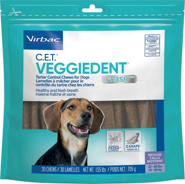 Virbac C.E.T. VeggieDent Fr3sh Dental Chews for Medium Dogs, 22-66 lbs, 60 count slide 1 of 5