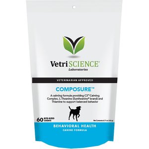 VetriScience Composure Chicken Liver Flavored Soft Chews Calming Supplement for Dogs, 60 count, bundle of 2