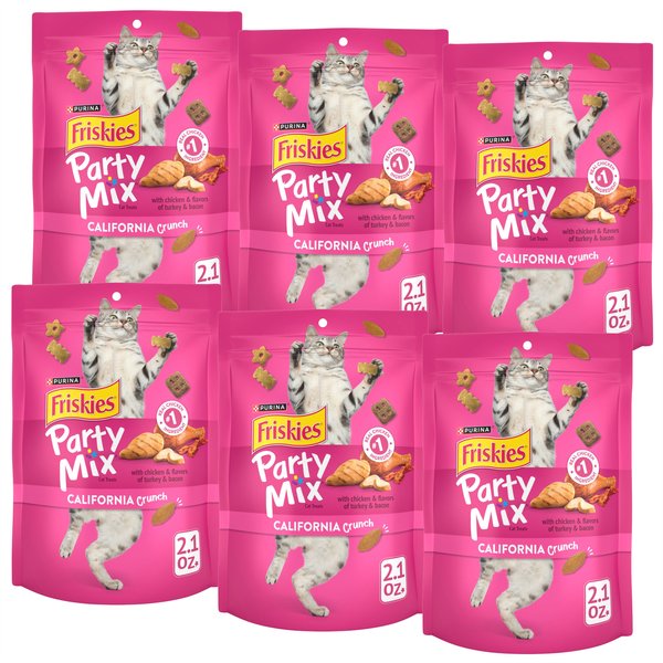 Friskies Party Mix California Crunch Flavor Crunchy Cat Treats, 2.1-oz bag, pack of 6 slide 1 of 9