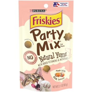 Friskies Party Mix Natural Yums With Real Salmon Flavor Crunchy Cat Treats, 2.1-oz bag, bundle of 2