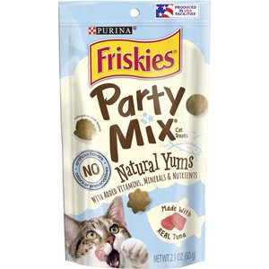 Friskies Party Mix Natural Yums with Wild Tuna Flavor Crunchy Cat Treats, 2.1-oz bag, bundle of 6