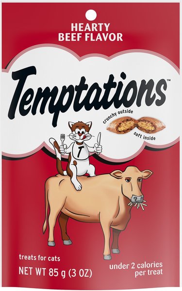 Temptations Hearty Beef Flavor Cat Treats, 3-oz bag, pack of 6 slide 1 of 8