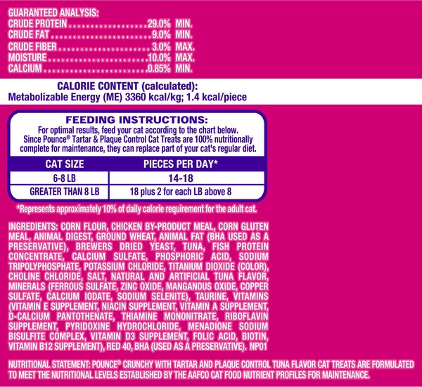 Pounce Tuna Flavor Cat Treats - Set Of 2, 2.1 Oz Each, Crunchy Tartar Control For Dental Health