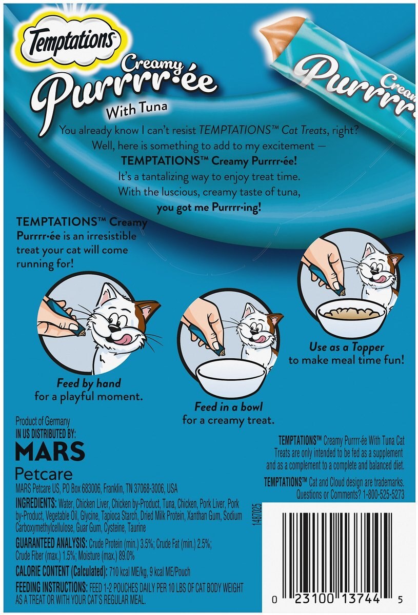 Temptations Creamy Puree with Tuna Lickable Cat Treats, 0.425-oz pouch