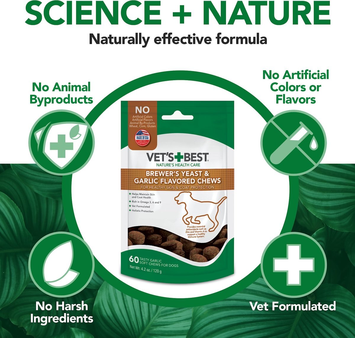 VET'S BEST Healthy Skin & Coat Protection Brewer's Yeast & Garlic Flavored Chews Dog Supplement
