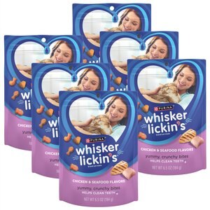 Whisker Lickin's Chicken & Seafood Flavors Crunchy Cat Treats, 6.5-oz bag, pack of 6