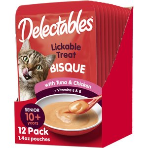 Hartz Delectables Bisque Senior 10+ Tuna & Chicken Lickable Cat Treat, 1.4-oz, case of 24