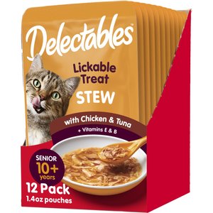 Hartz Delectables Stew Senior 10+ Chicken & Tuna Lickable Cat Treat, 1.4-oz, case of 12, bundle of 2