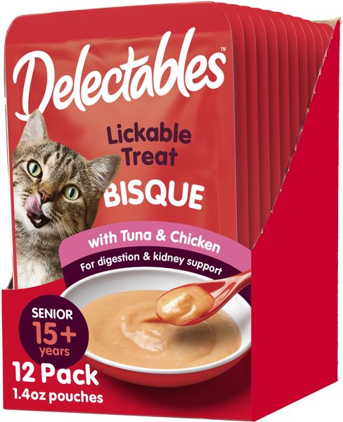 Hartz Delectables Bisque Senior 15+ Tuna & Chicken Lickable Cat Treat, 1.4-oz, case of 12, bundle of 6 slide 1 of 11